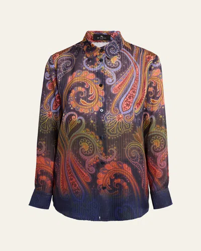Etro Ombre Paisley-print Chiffon Button-down Shirt In Stampa  Blue