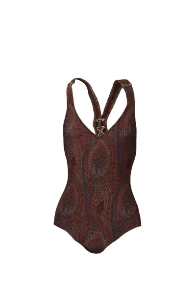 Etro One Piece Swimsuit With Paisley Print In Multicolour