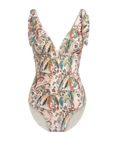 Etro One-piece Swimsuit With Paisley Foliage Motif In Multi
