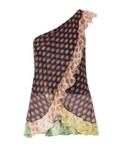 Etro One-shoulder Ruffled Silk-organza Blouse In Multi