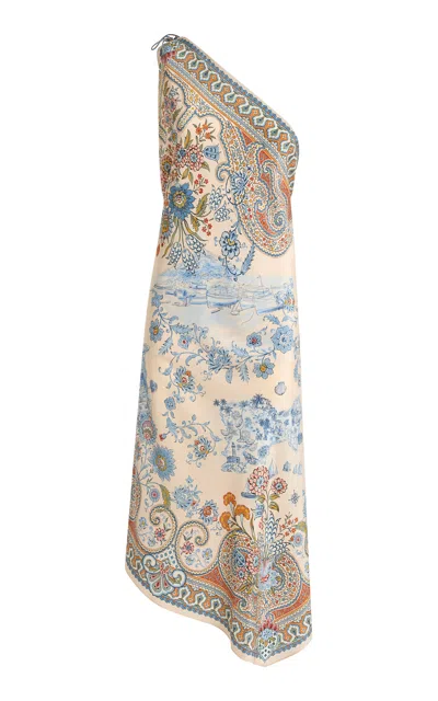 Etro One-shoulder Silk Midi Dress In Multi