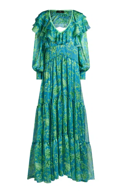 Etro Open Back Tiered Silk Maxi Dress