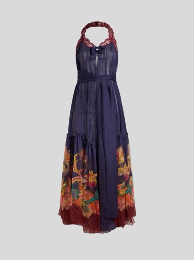 Etro Open Boho Dress With Open Back And Flounce In Multicolour