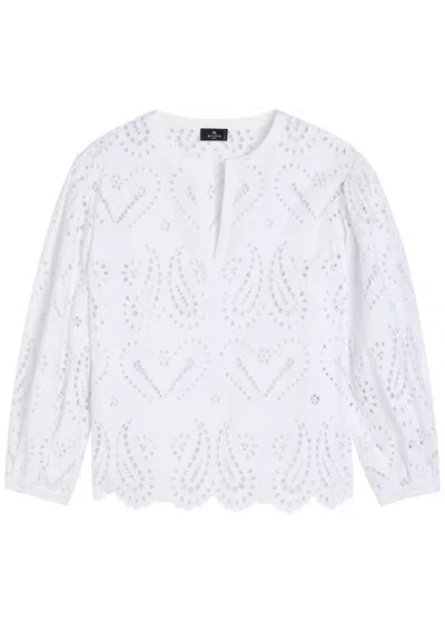 Etro Open-embroidery Cotton-blend Blouse In White