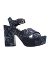 Etro Heel Block Floral Pattern Open Toe Platform Sole In Black