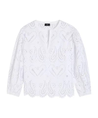Etro Open-embroidery Cotton-blend Blouse In White