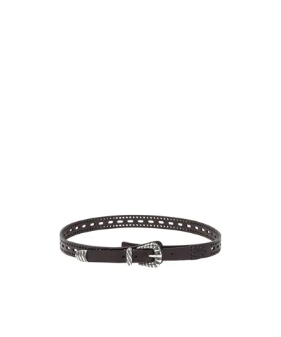 Etro Leather Belt With Perforated Details Belts Brown In Black