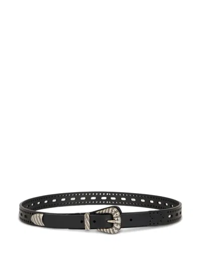 Etro Leather Belt With Perforated Details Belts Brown In Black