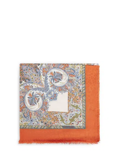 Etro Women Orange Cotton Blend Floral Paisley-pattern Shawl In Multi