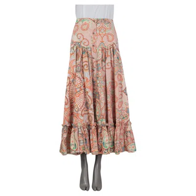 Pre-owned Etro Orange Cotton Papaya Paisley Poplin Midi Skirt 44 L