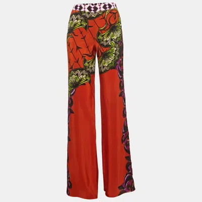 Pre-owned Etro Orange Floral Print Silk Palazzo Pants S