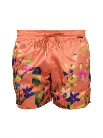 Etro Orange Floral Swim Shorts