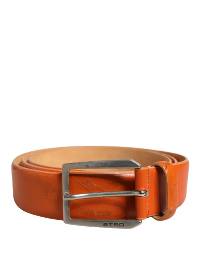 Pre-owned Etro Orange Genuine Leather Silver Metal Buckle Waist Women's Belt ()