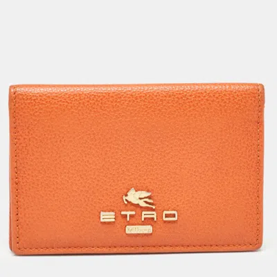 Pre-owned Etro Orange Leather Logo Bifold Card Case