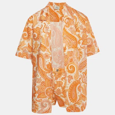Pre-owned Etro Orange Paisley Cotton Shirt And Shorts Sets S