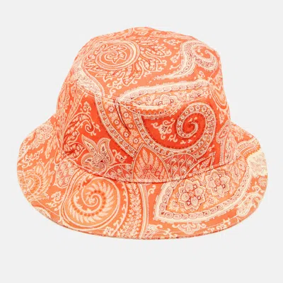 Pre-owned Etro Orange Paisley Print Canvas Bucket Hat