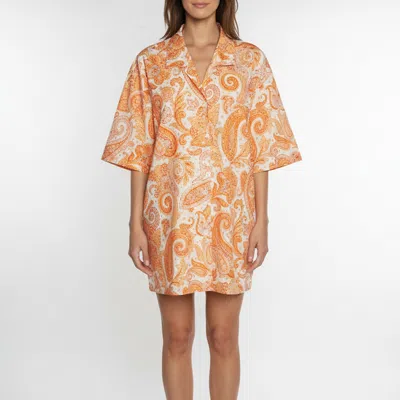 Pre-owned Etro Orange Paisley Print Poplin Bowling Shirt Xl