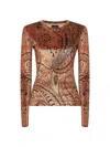 Etro Women Orange Paisley Print Stretch Chenille Top In Orange