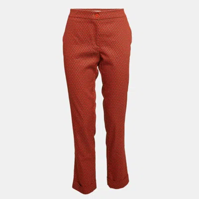 Pre-owned Etro Orange Patterned Crepe Trousers M