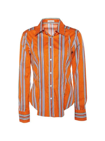 Pre-owned Etro Orange Printed Cotton Button Front Shirt