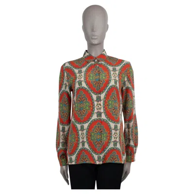Pre-owned Etro Orange Silk 2022 Paisley Placemnet Printed Blouse Shirt 42 M
