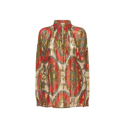 Etro Orange Silk Pattern Shirt In Red