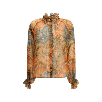 Etro Orange Silk Pattern Women's Shirt