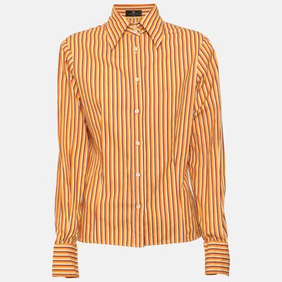 Pre-owned Etro Orange Stripe Poplin Long Sleeve Shirt M