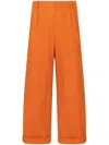 Etro Wide-leg Cotton Blend Trousers With Pleated Front In Orange