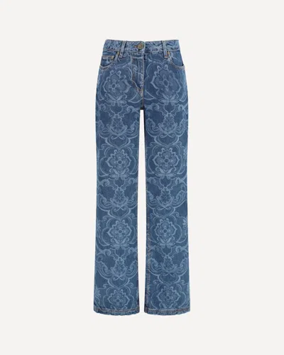 Etro Ornamental Jacquard Denim Jeans In Blue