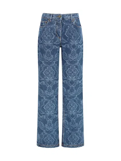 Etro Ornamental Jacquard Denim Jeans In Blue
