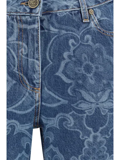 Etro Ornamental Jacquard Denim Jeans In Blue