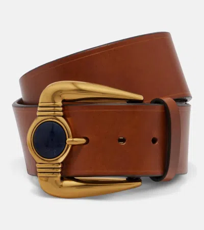 Etro Orologio Embellished Leather Belt In Brown
