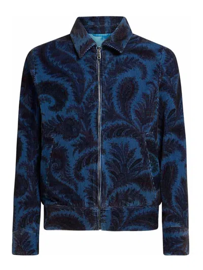 Etro Velvet Bomber Jacket With Print In Blue