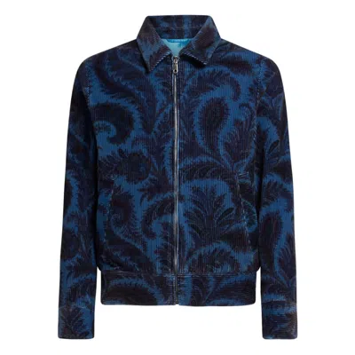 Etro Velvet Bomber Jacket With Print In Blue