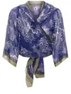 Etro Floral Silk Wrap Cardigan With Cropped Sleeves In Brown