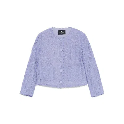 Etro Scalloped Corded Lace Jacket In Blue
