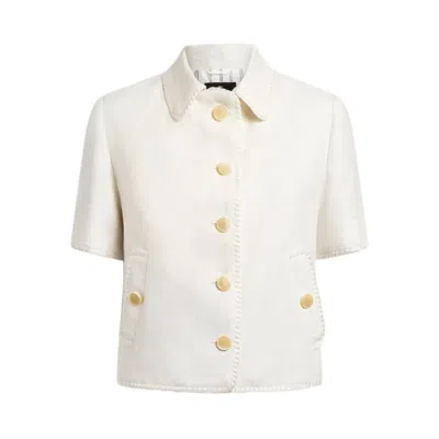 Etro Short-sleeved Cropped Linen Jacket With Pegaso Buttons In White