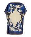 Etro Blue Dress With All-over Graphic Print And Straight Neckline In Silk Woman In Blue