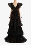 Etro Overlapping Printed Tulle Gown In Black