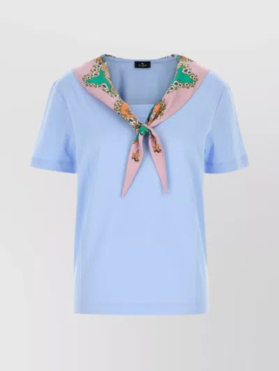Etro Oversize Cotton Shirt Scarf Detail In Blue