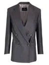 Etro Grey Oversized Double-breasted Jacket With Wide Revers In Wool Blend Woman In Grey