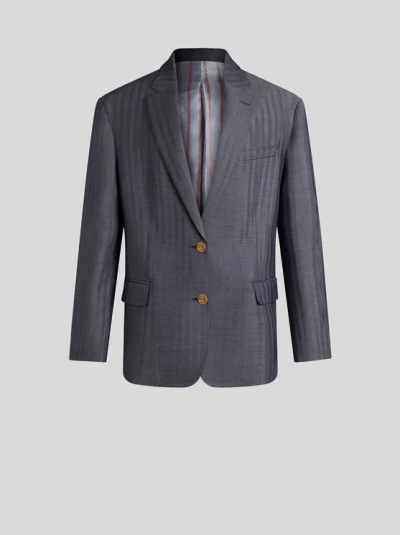 Etro Logo-engraved Buttons Oversized Jacket In Navy Blue