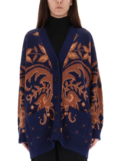 Etro Oversized Jacquard Wool Cardigan In Multicolour