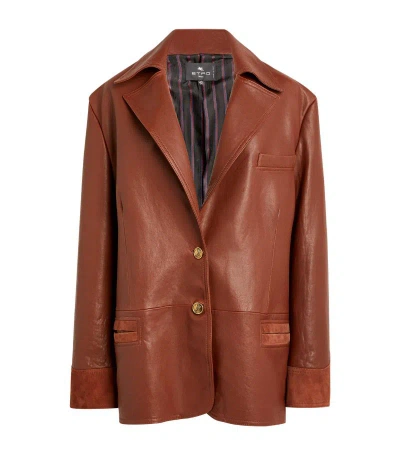 Etro Oversized Leather Blazer In Brown