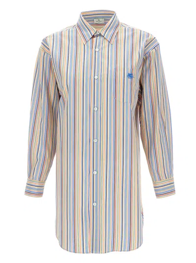 ETRO ETRO WOMEN OVERSIZED MULTICOLOR SHIRT WITH STRIPE MOTIF AND PEGASUS EMBROIDERY IN COTTON WOMAN