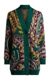 Etro Oversized Patterned Wool-blend Cardigan In Green