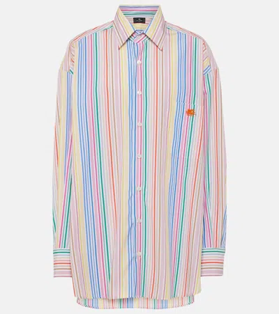 Etro Pegaso-embroidery Striped Cotton Shirt In Blue