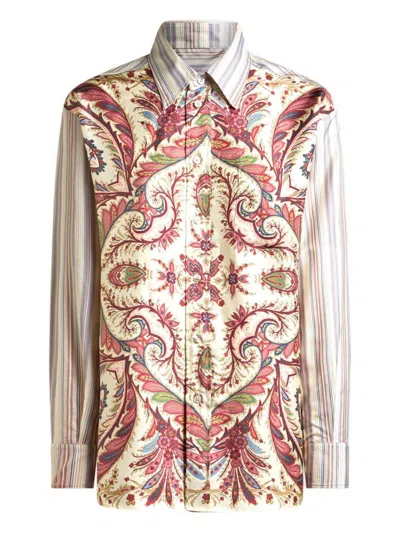 ETRO OVERSIZED STRIPED COTTON SHIRT WITH PRINT ETRO