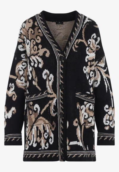 Etro Oversized Wool Jacquard Cardigan In Multicolor